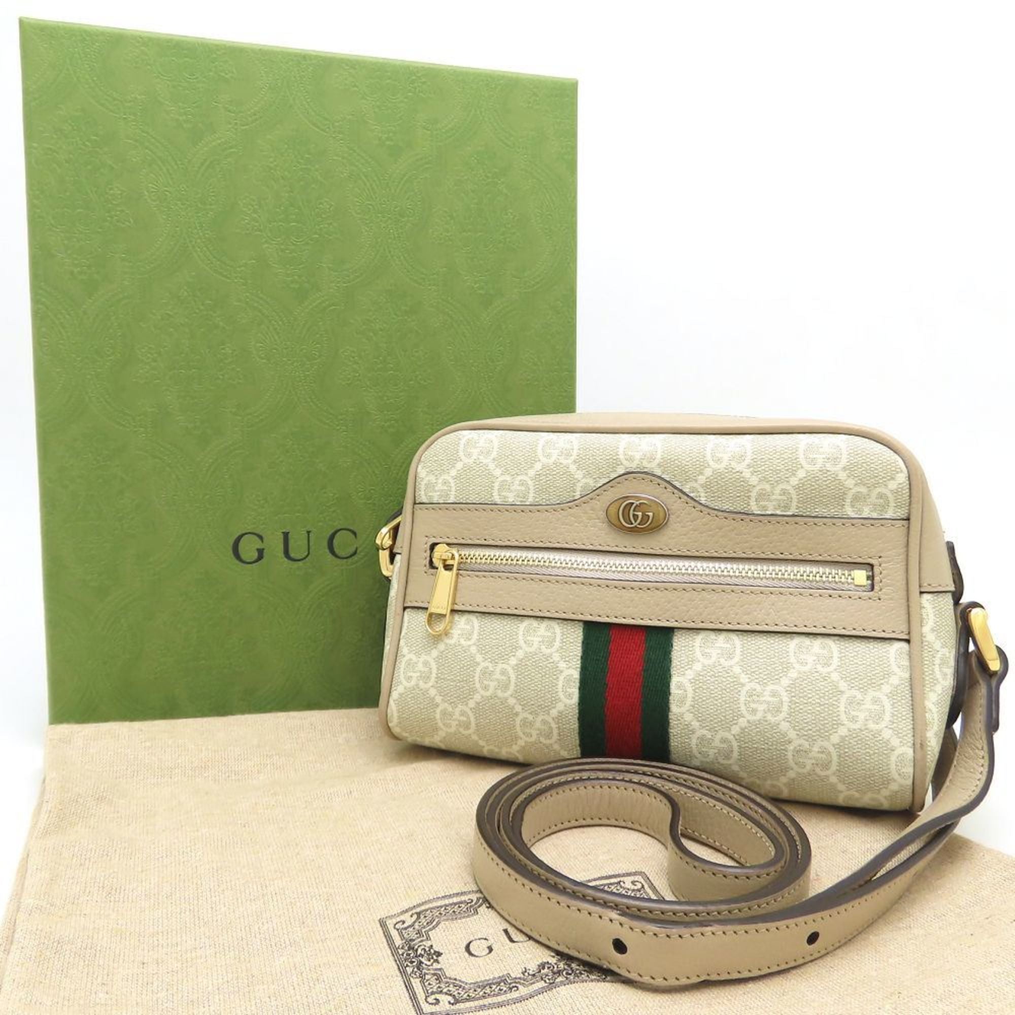 Gucci Beige White Gg Supreme Leather Shoulder Bag (Pre-Owned)