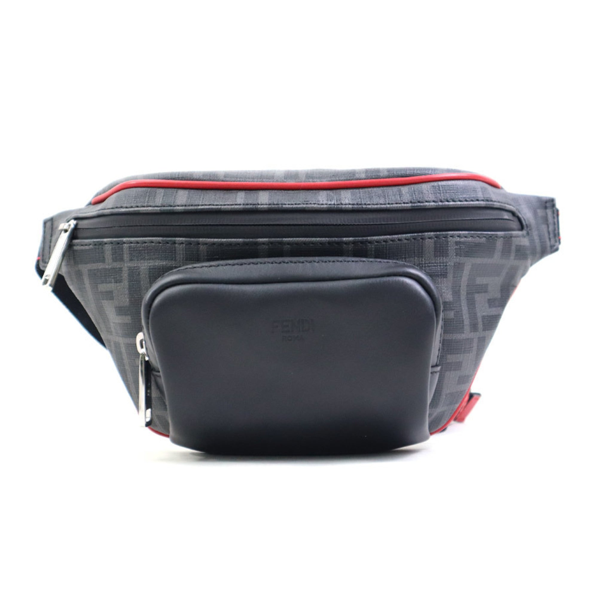 Fendi Black Red Color Leather Fanny Pack (Pre-Owned)