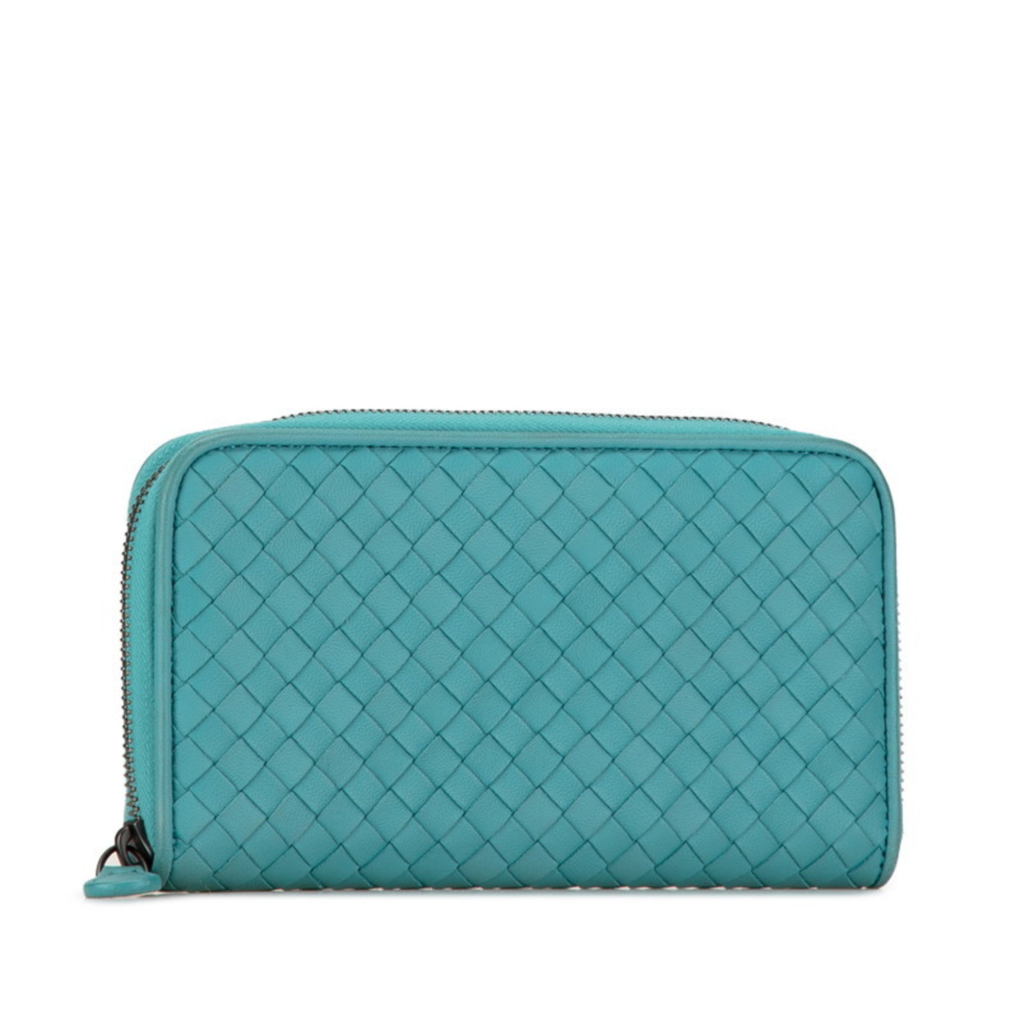 Bottega Veneta Green Light Blue Leather Long Wallet (Bi-Fold) (Pre-Owned)