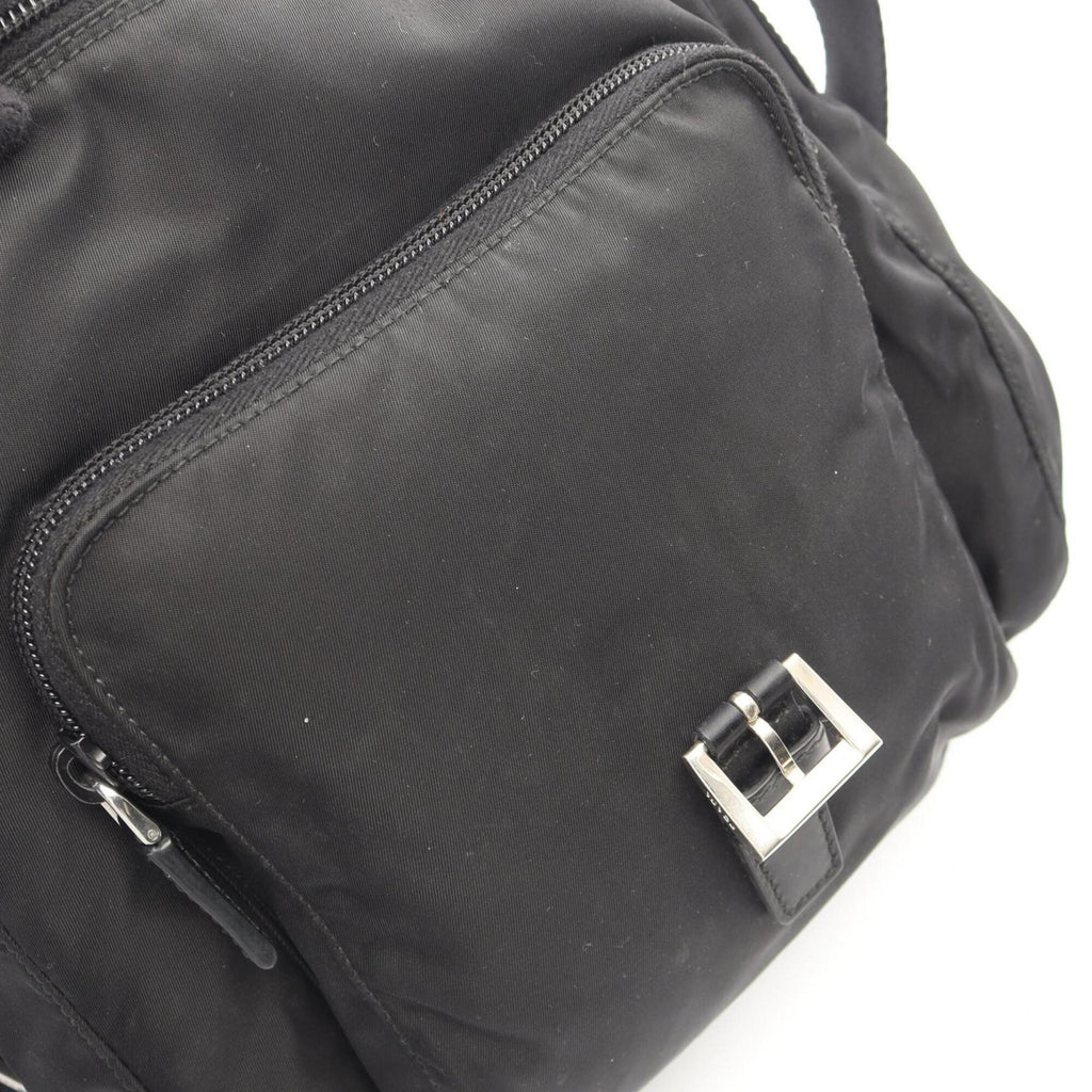 Prada Black Nylon Leather Handbag Shoulder Bag (Pre-Owned)