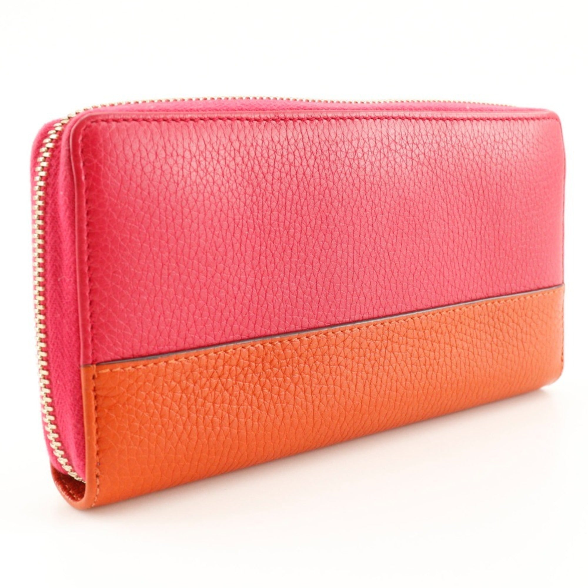 Gucci Orange Pink Leather Long Wallet (Bi-Fold) (Pre-Owned)