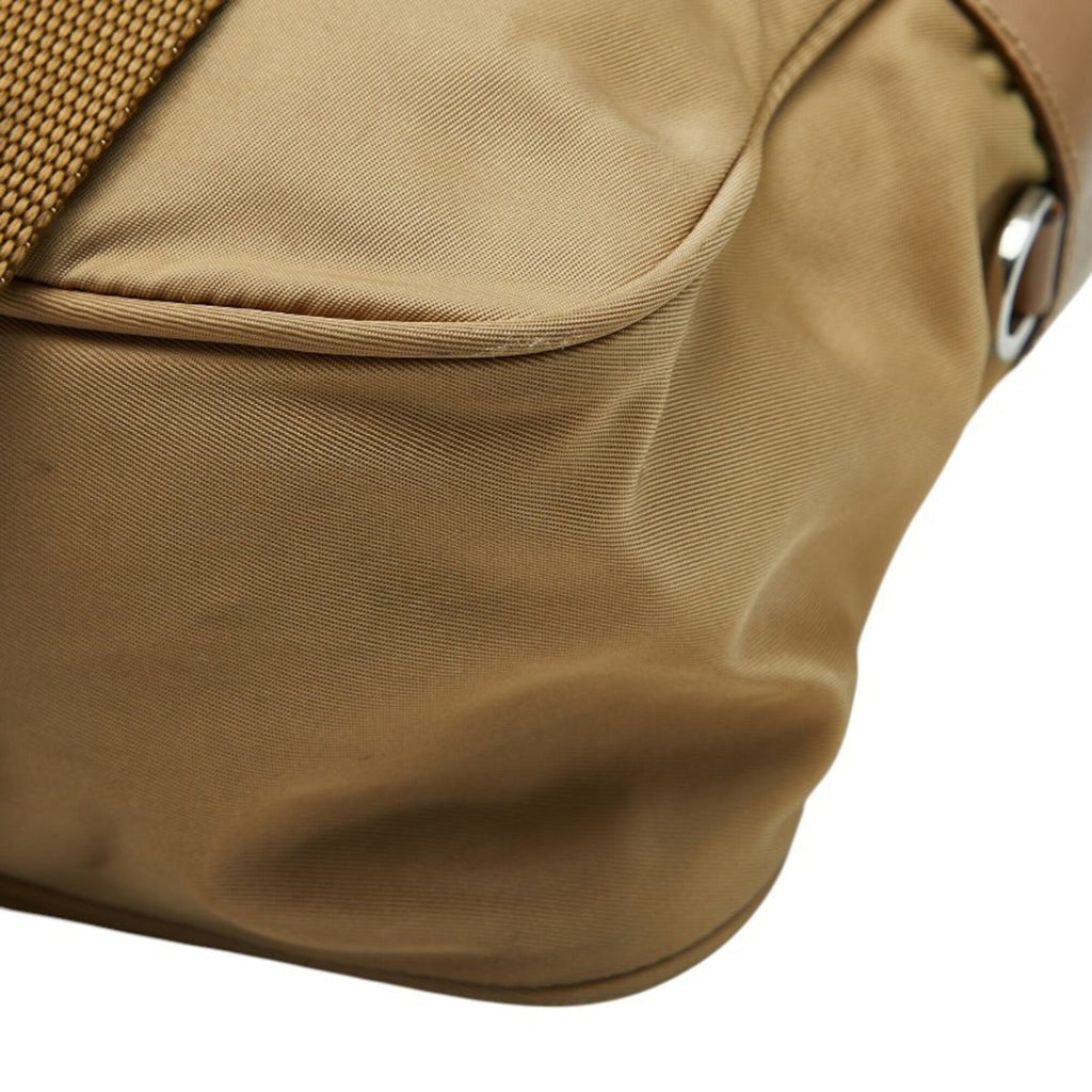 Prada Beige Brown Nylon Leather Shoulder Bag (Pre-Owned)