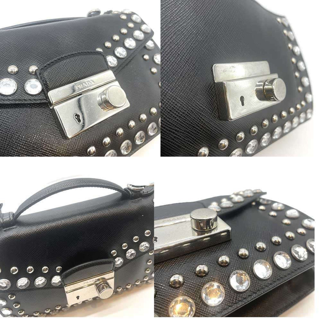 Prada Saffiano Black Saffiano Pochette Shoulder Bag (Pre-Owned)