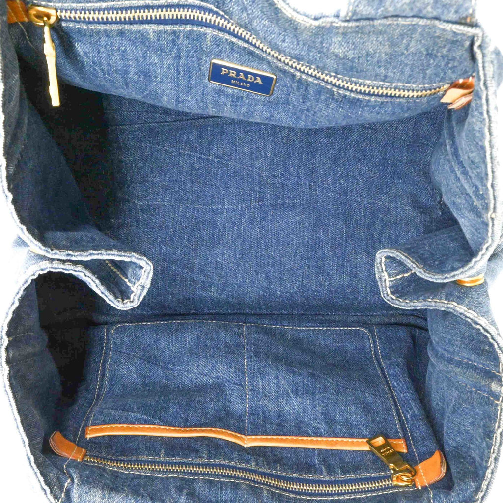 Prada Blue Denim Handbag Shoulder Bag Tote Bag (Pre-Owned)