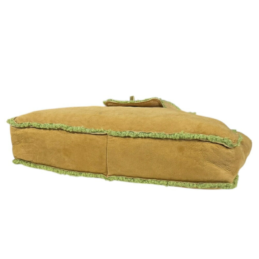Chanel Mouton Brown Green Leather Handbag (Pre-Owned)