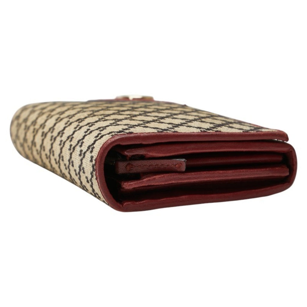 Gucci Beige Red Color Canvas Leather Long Wallet (Bi-Fold) (Pre-Owned)
