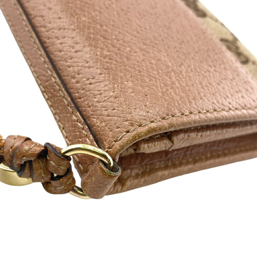 Gucci Beige Pink Canvas Leather Long Wallet (Bi-Fold) (Pre-Owned)