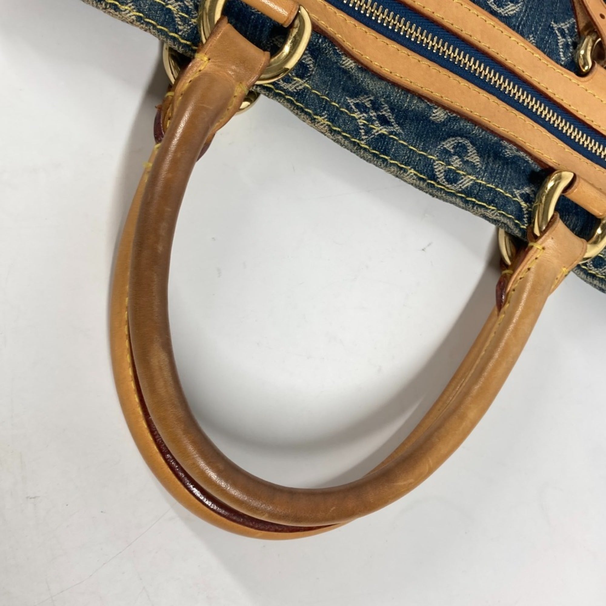 Louis Vuitton Blue Yellow Monogram Denim Shoulder Bag Tote Bag (Pre-Owned)