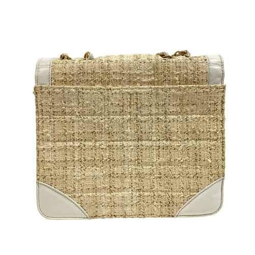 Chanel Beige White Tweed Leather Shoulder Bag (Pre-Owned)