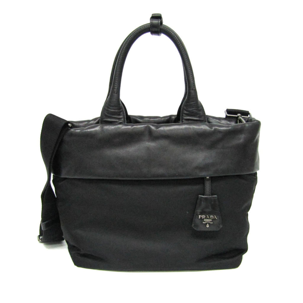 Prada Convertible Double Tote Nappa Leather And Tessuto Black Nylon Handbag (Pre-Owned)