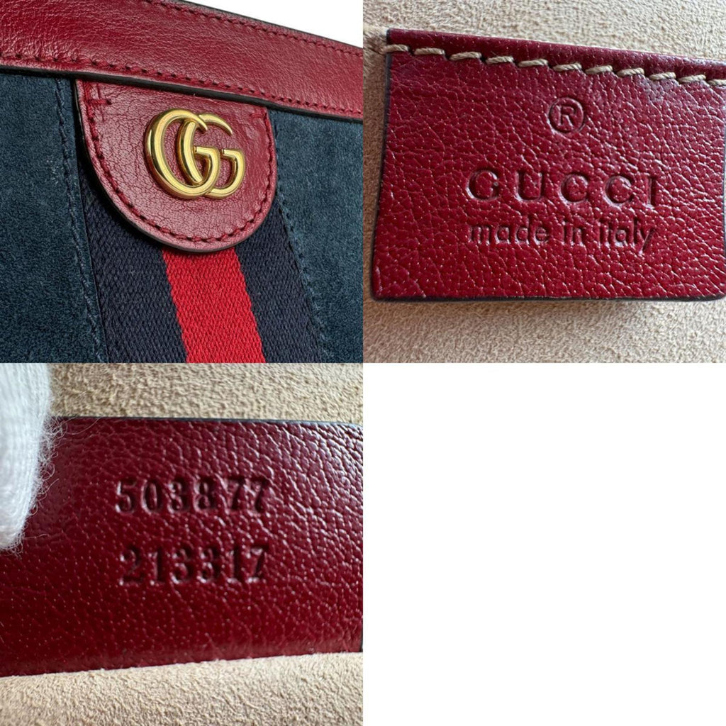 Gucci Dark Red Navy Suede Leather Shoulder Bag (Pre-Owned)