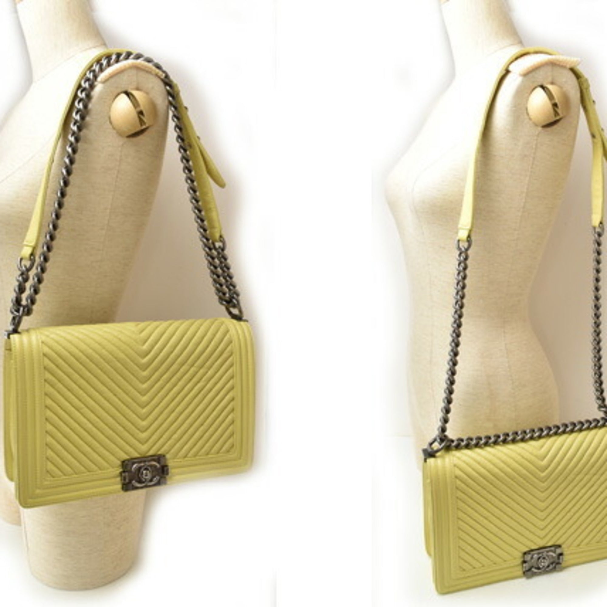 Chanel Yellow Leather Clutch Bag Shoulder Bag (Pre-Owned)