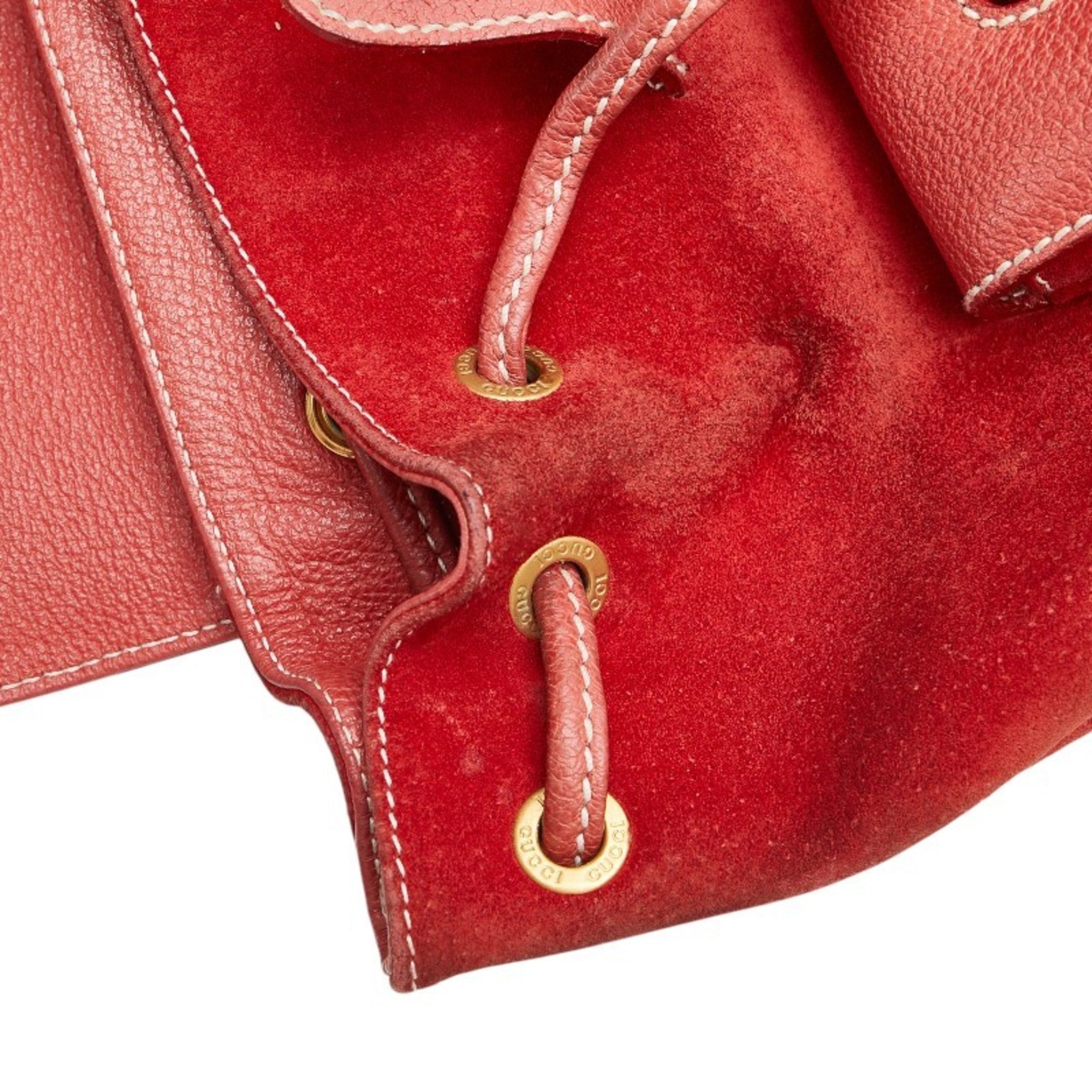 Gucci Bamboo Red Color Suede Leather Backpack (Pre-Owned)
