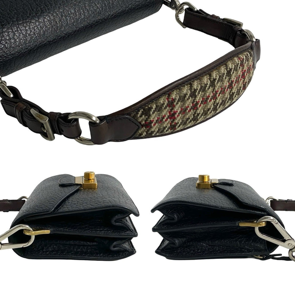 Prada Black Brown Tweed Leather Handbag Shoulder Bag (Pre-Owned)