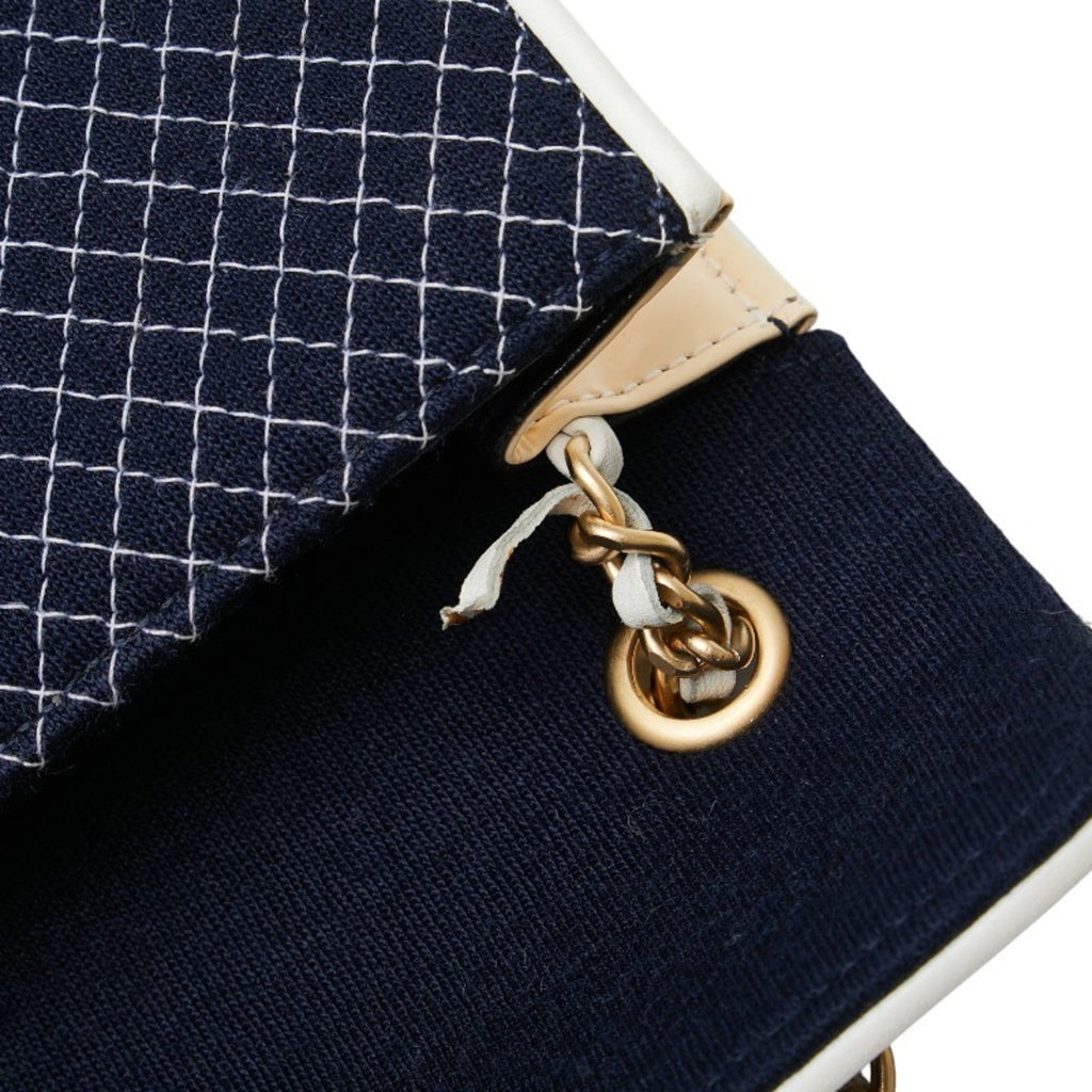 Chanel Navy White Canvas Patent Leather Shoulder Bag (Pre-Owned)