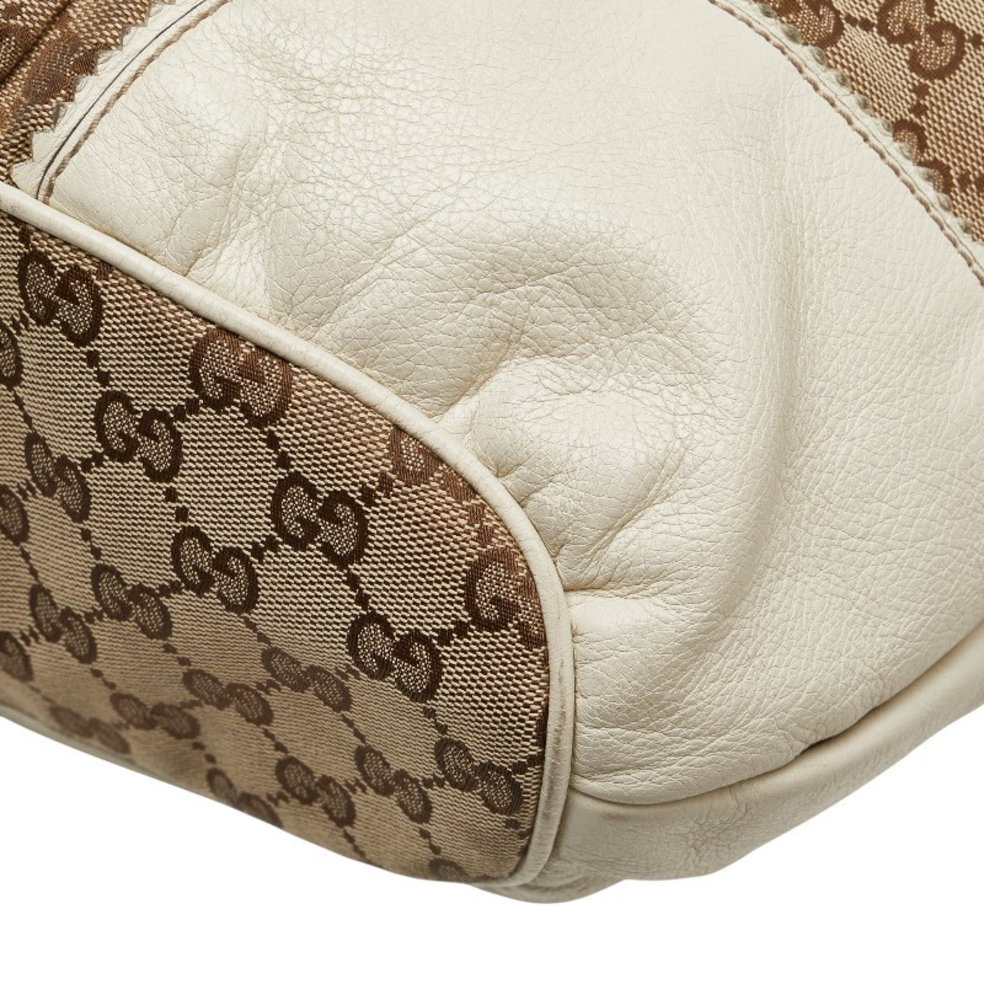 Gucci Gg Canvas Beige White Gg Canvas Leather Shoulder Bag Tote Bag (Pre-Owned)