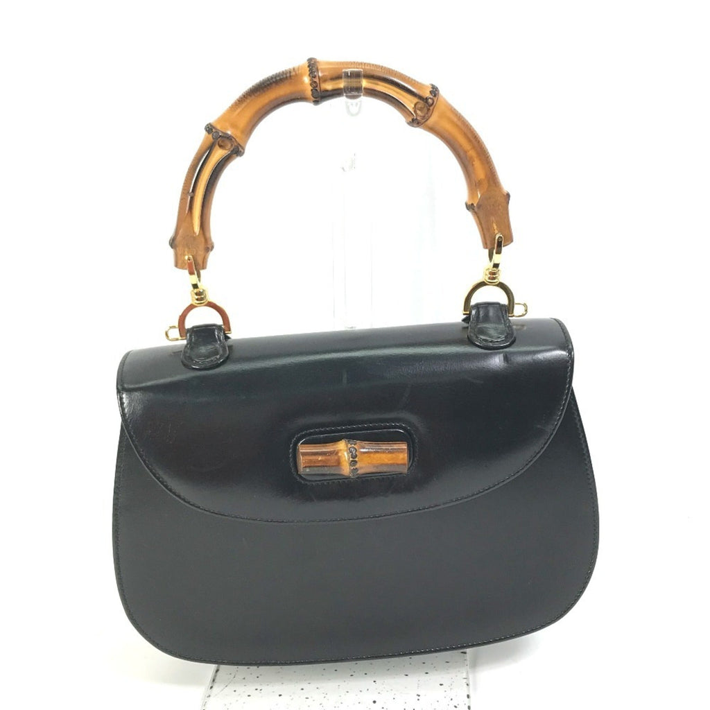 Gucci Black Leather Bamboo Handbag (Pre-Owned)