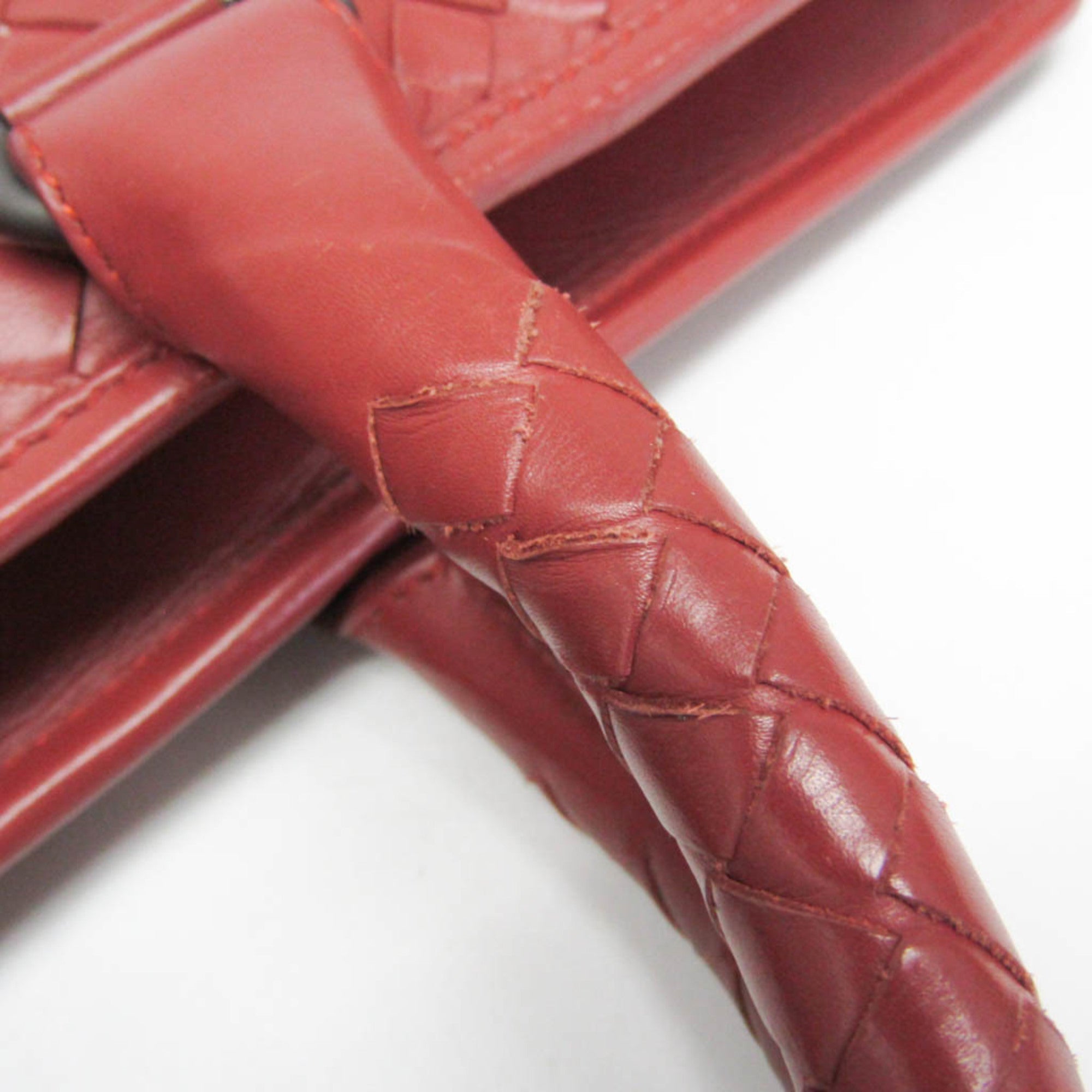 Bottega Veneta Soft Slim Briefcase Intrecciato Nappa Red Leather Briefcase Bag (Pre-Owned)