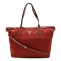 Prada Red Color Wine Nylon Leather Shoulder Bag Tote Bag (Pre-Owned)