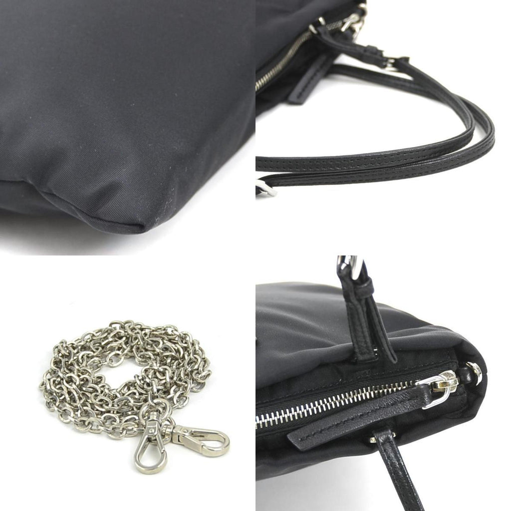 Prada Black Nylon Leather Handbag Shoulder Bag (Pre-Owned)
