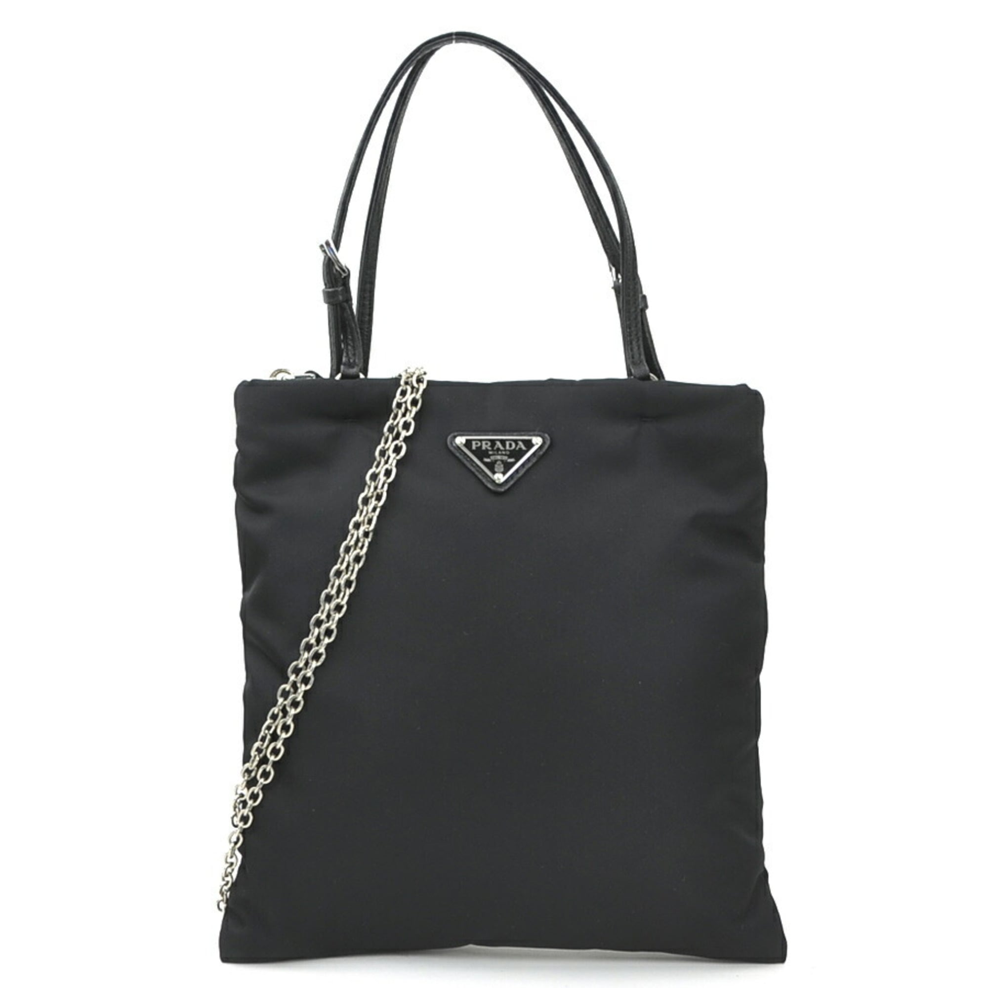 Prada Black Nylon Leather Handbag Shoulder Bag (Pre-Owned)