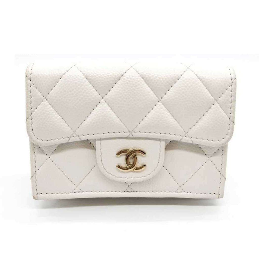 Chanel White Grained Calfskin Wallet (Tri-Fold) (Pre-Owned)