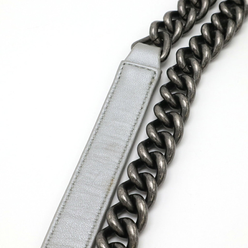 Chanel Boy Chanel Metallic Silver Leather Pochette Shoulder Bag (Pre-Owned)