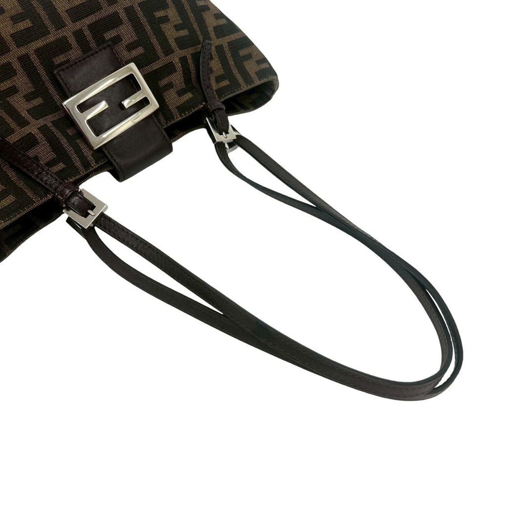 Fendi Black Brown Canvas Leather Shoulder Bag Tote Bag (Pre-Owned)