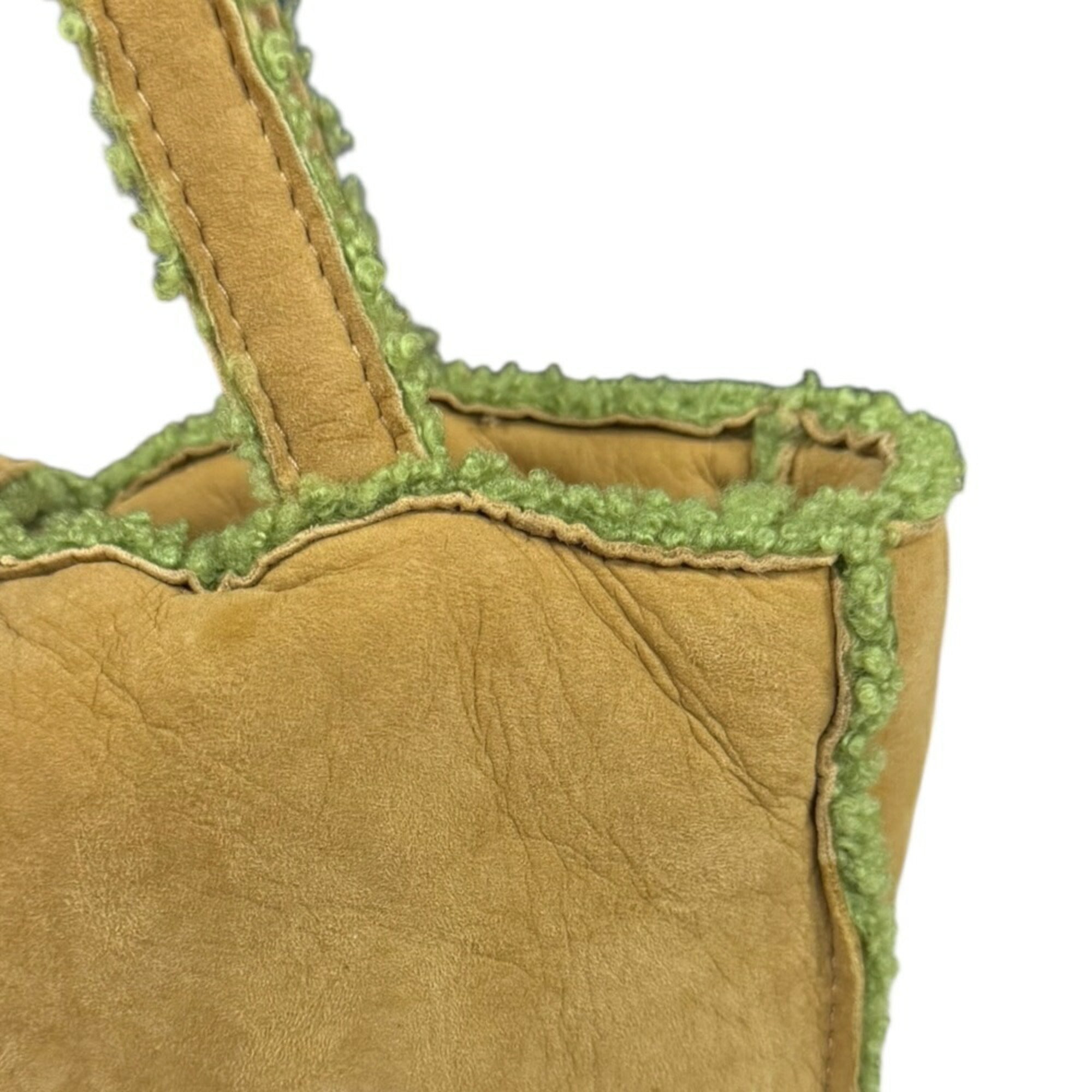 Chanel Mouton Brown Green Leather Handbag (Pre-Owned)