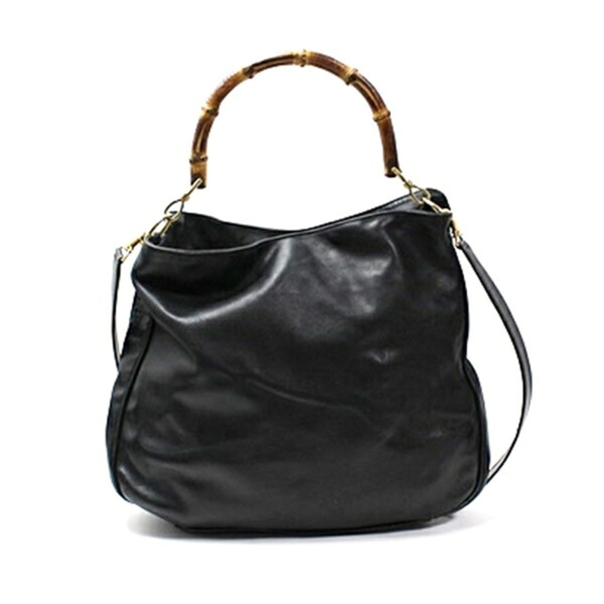 Gucci Bamboo Black Gray Leather Shoulder Bag (Pre-Owned)