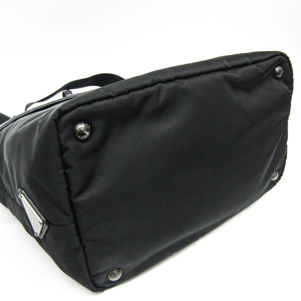 Prada Convertible Double Tote Nappa Leather And Tessuto Black Nylon Handbag (Pre-Owned)
