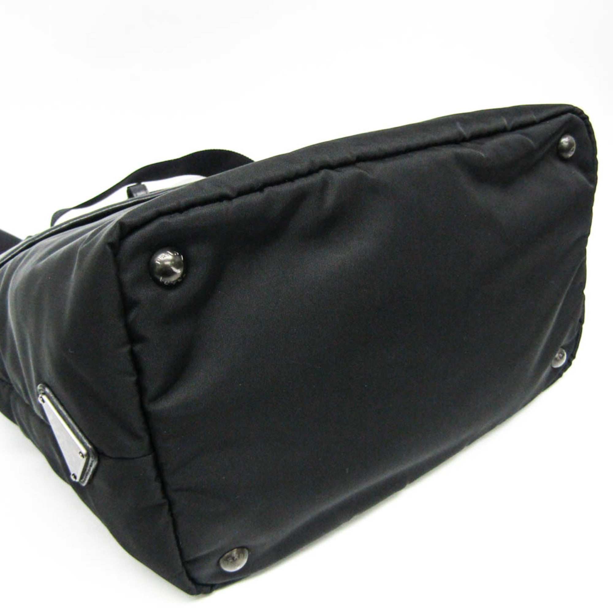 Prada Convertible Double Tote Nappa Leather And Tessuto Black Nylon Handbag (Pre-Owned)