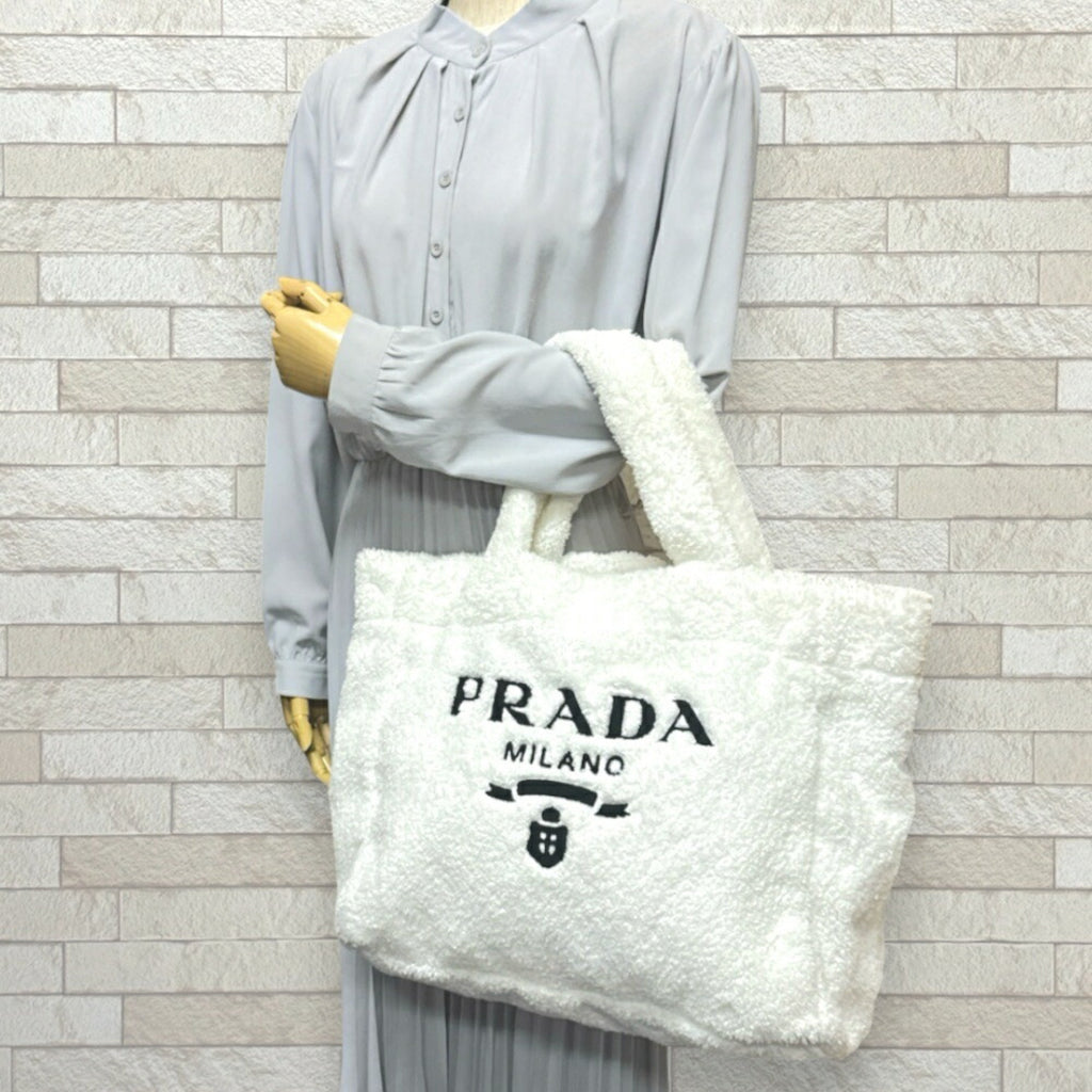 Prada White Pile Fabric Tote Bag (Pre-Owned)