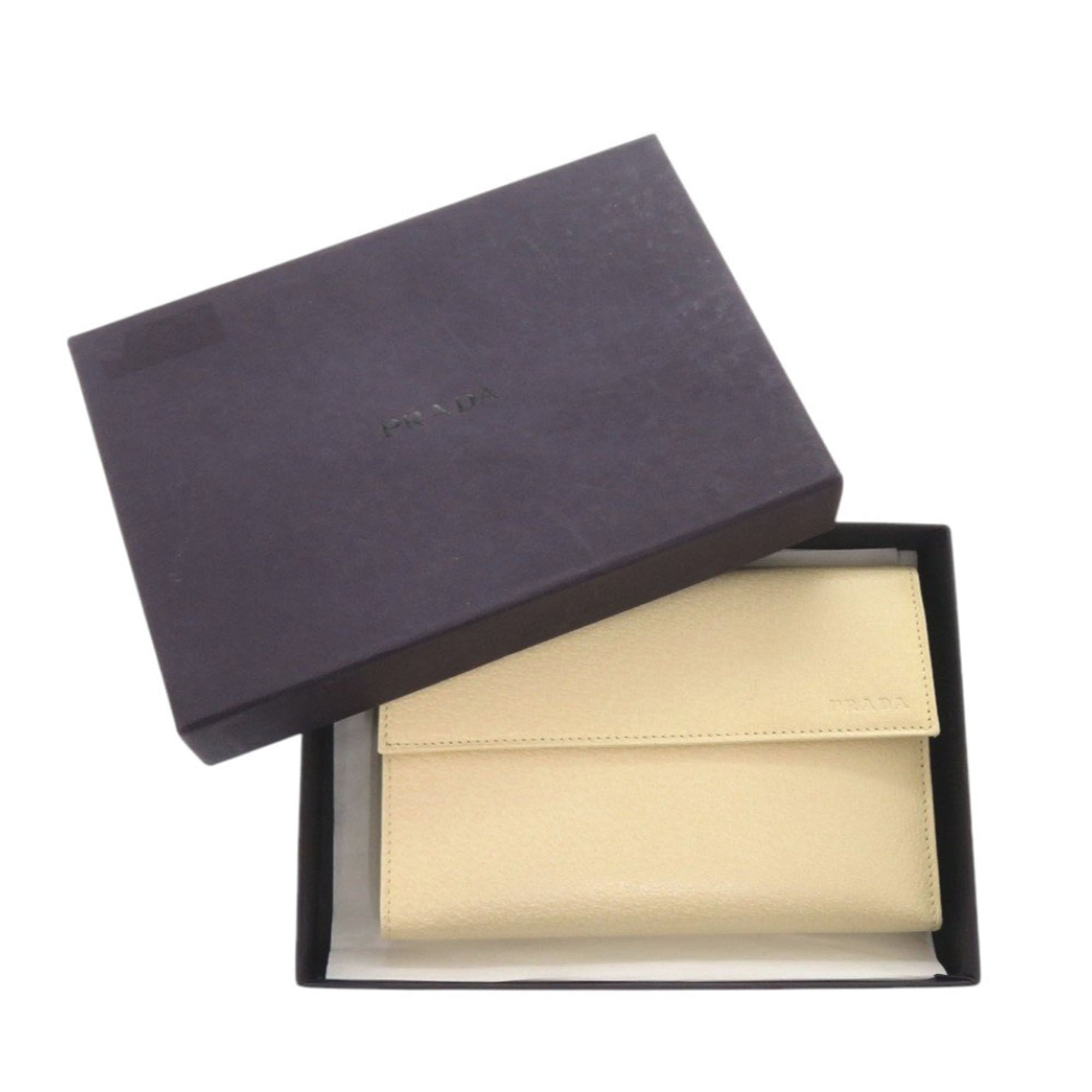 Prada Beige Leather Wallet (Tri-Fold) (Pre-Owned)