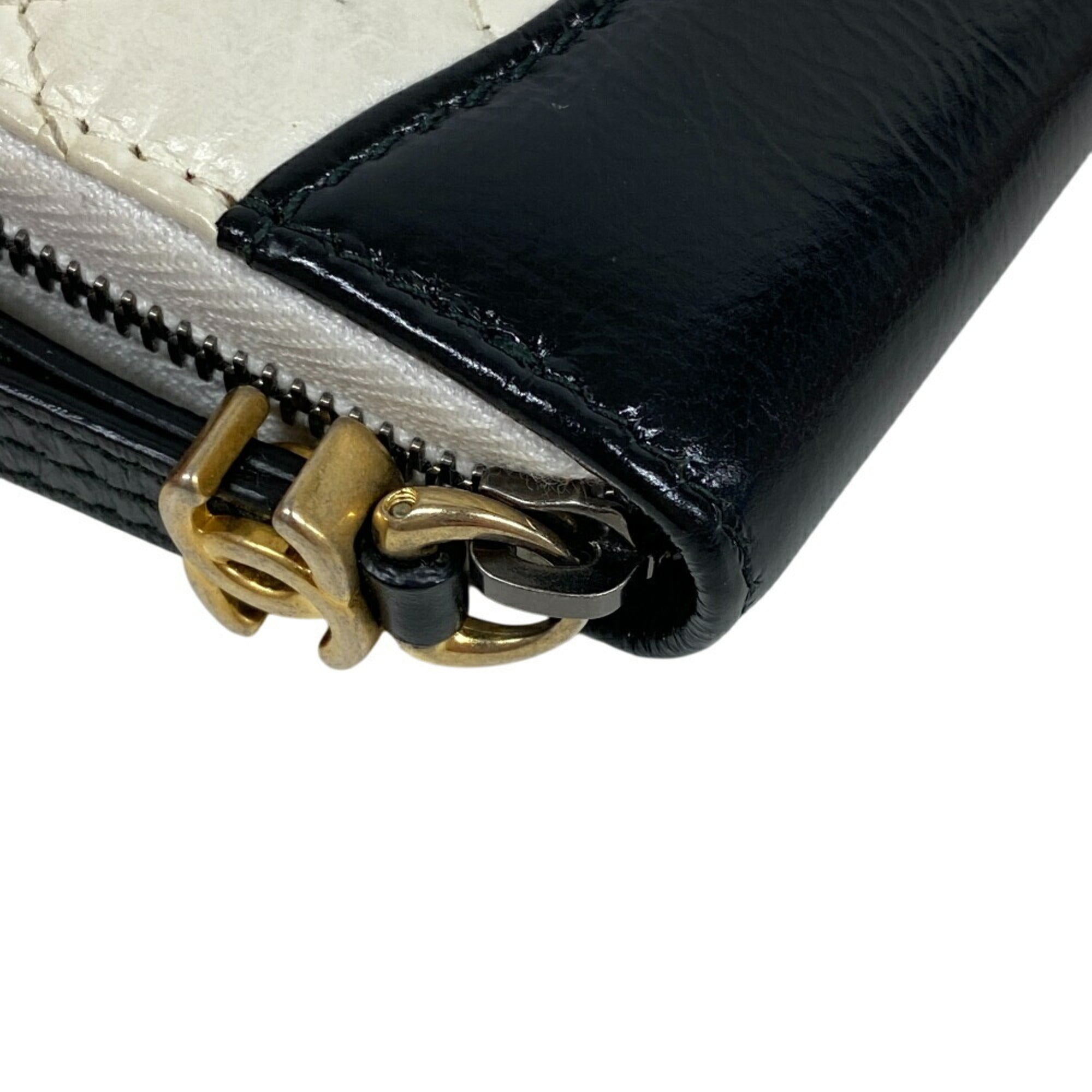 Chanel Black White Leather Coin Purse/Coin Case (Pre-Owned)