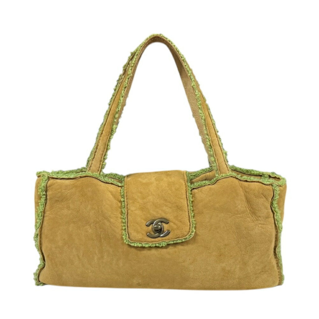 Chanel Mouton Brown Green Leather Handbag (Pre-Owned)