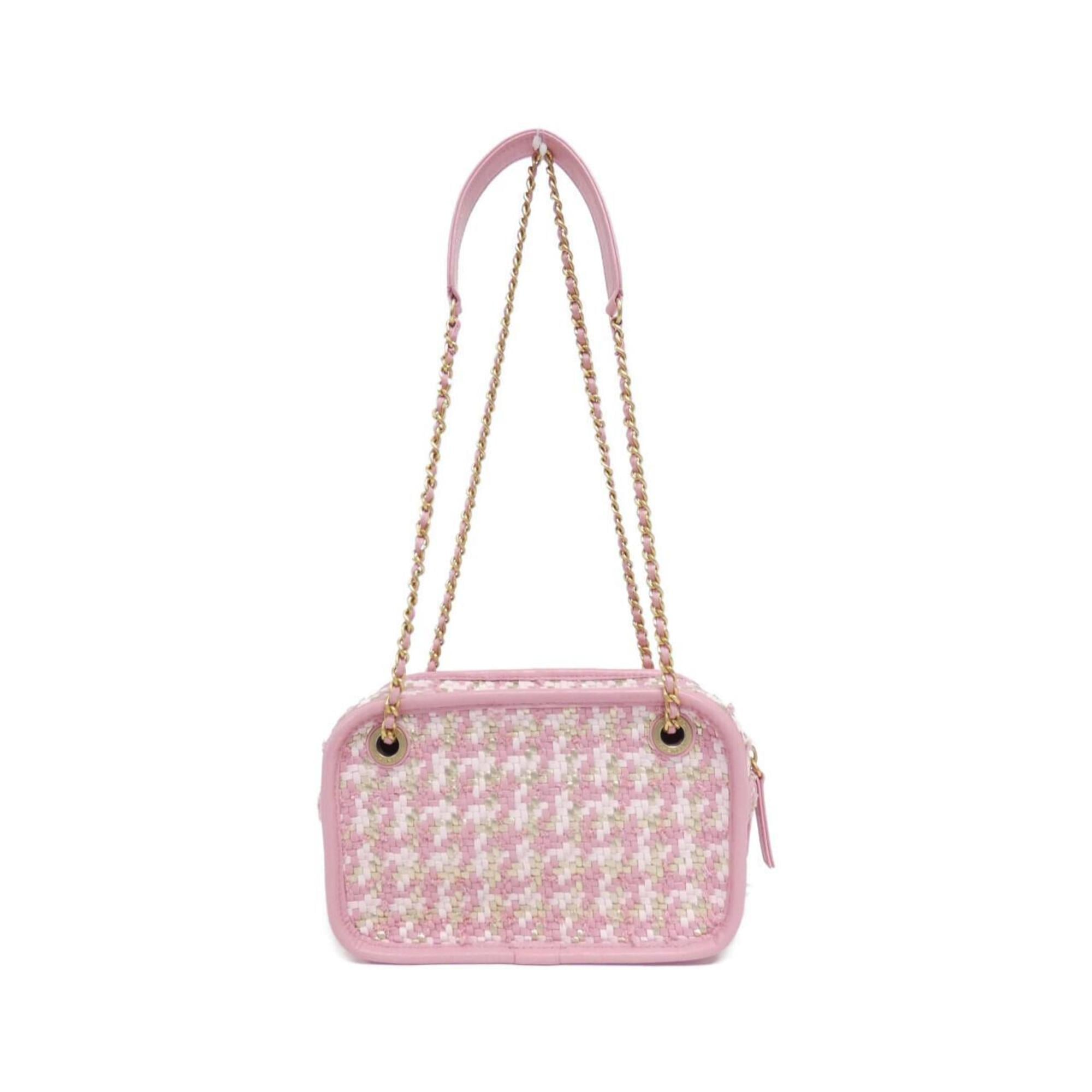 Chanel Gold Pink Viscose Leather Shoulder Bag (Pre-Owned)
