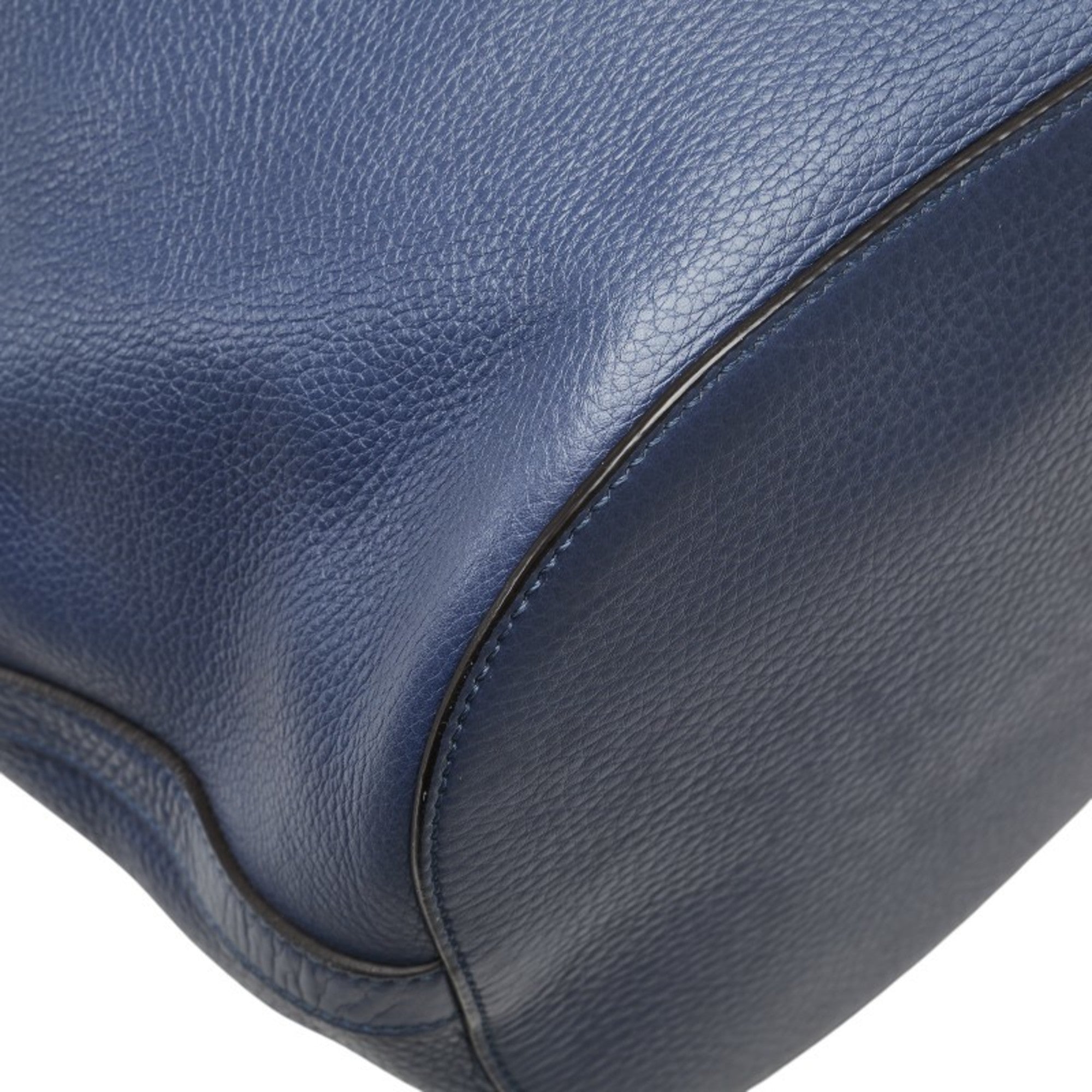 Gucci Bamboo Navy Leather Handbag Shoulder Bag (Pre-Owned)