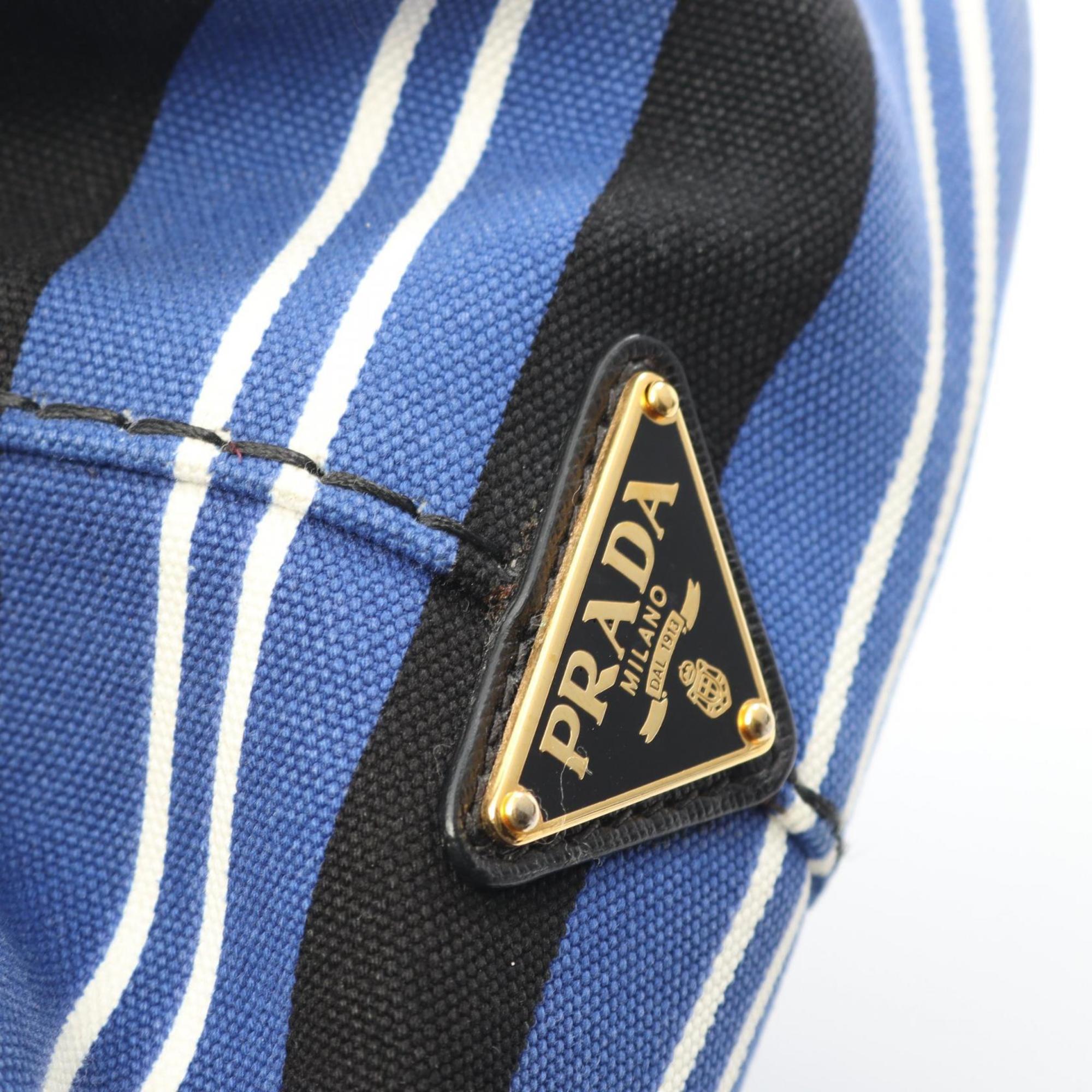 Prada Black Blue White Canvas Tote Bag (Pre-Owned)