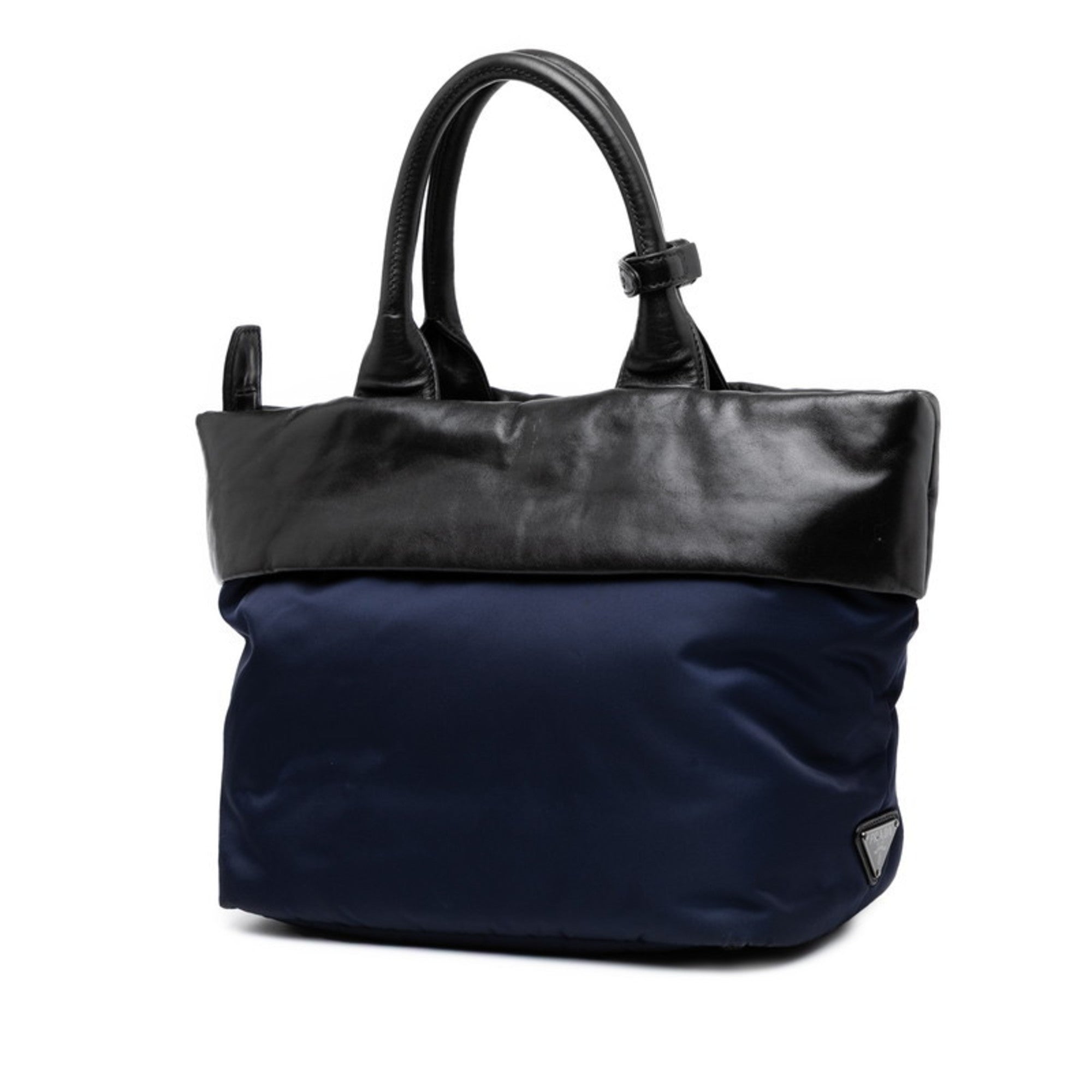 Prada Black Navy Nylon Leather Handbag Shoulder Bag (Pre-Owned)