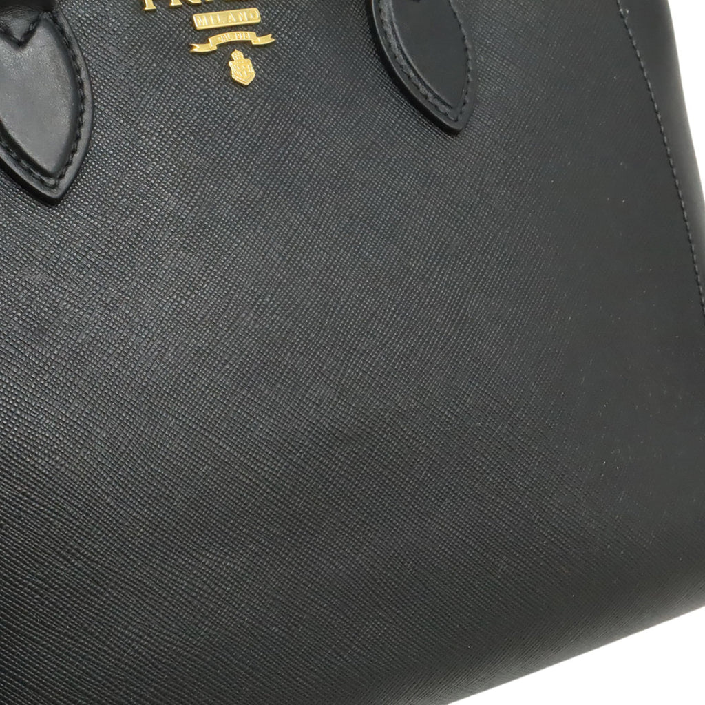 Prada Saffiano Black Nero Leather Handbag Shoulder Bag (Pre-Owned)