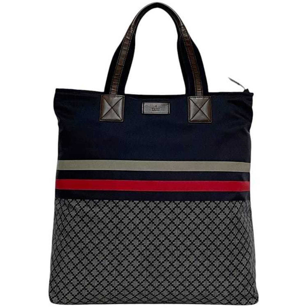 Gucci Navy Nylon Leather Tote Bag (Pre-Owned)