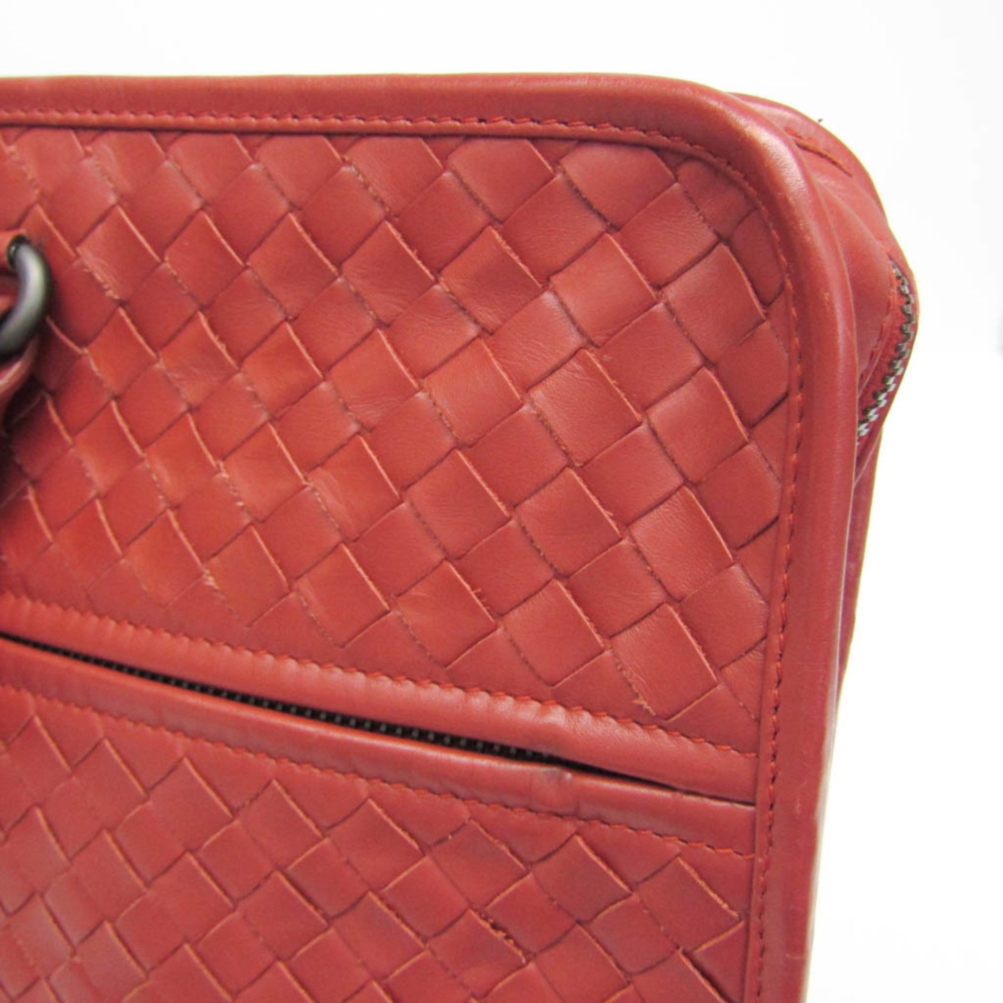 Bottega Veneta Soft Slim Briefcase Intrecciato Nappa Red Leather Briefcase Bag (Pre-Owned)