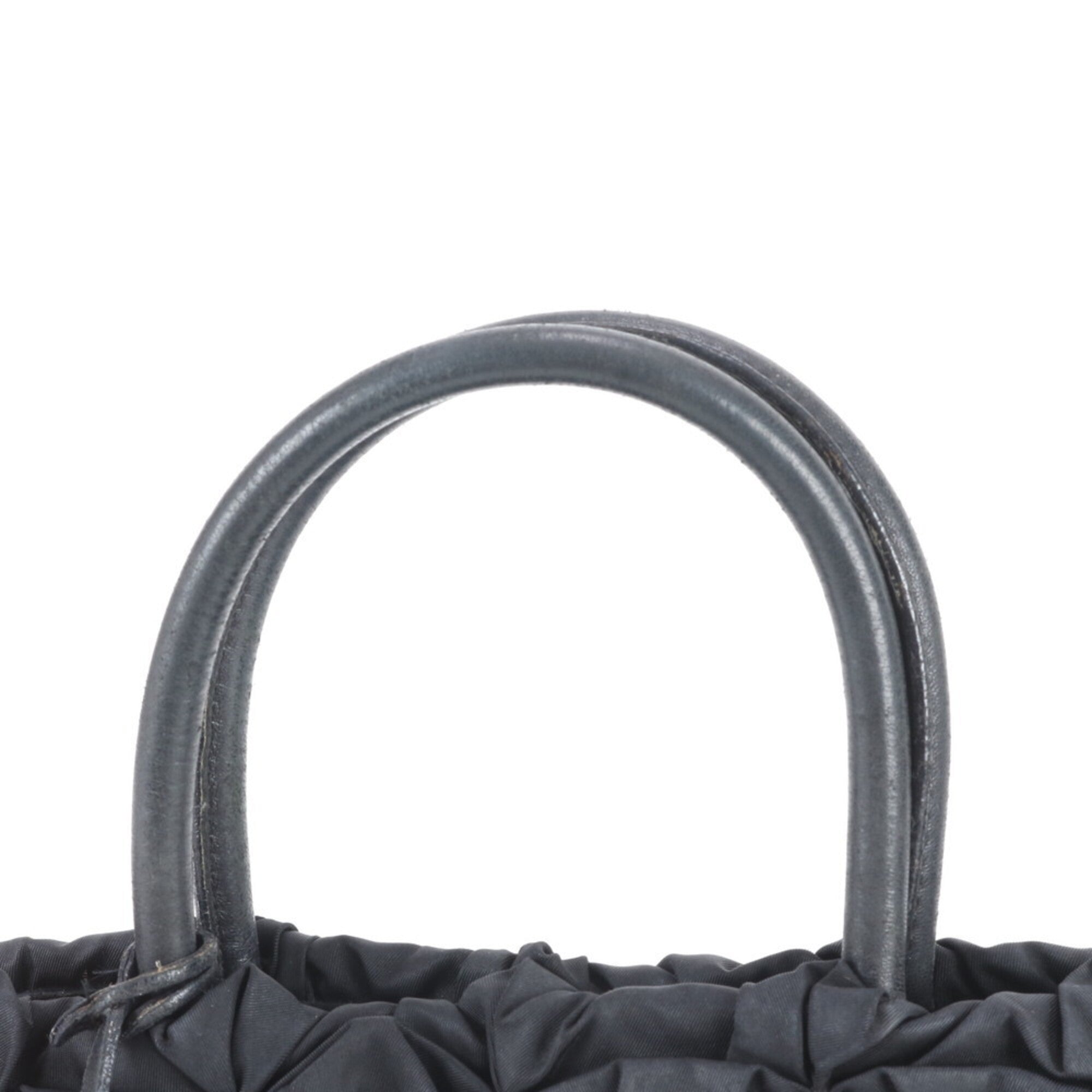 Prada Black Nylon Leather Handbag Tote Bag (Pre-Owned)