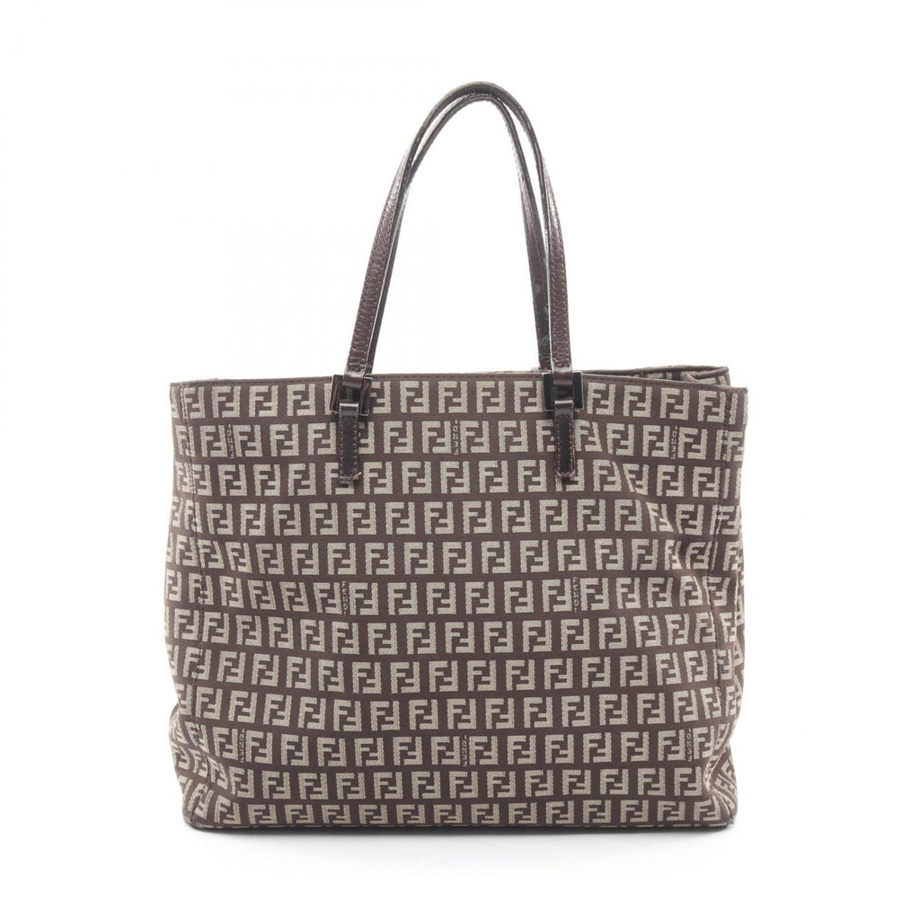Fendi Beige Brown Canvas Leather Handbag Tote Bag (Pre-Owned)