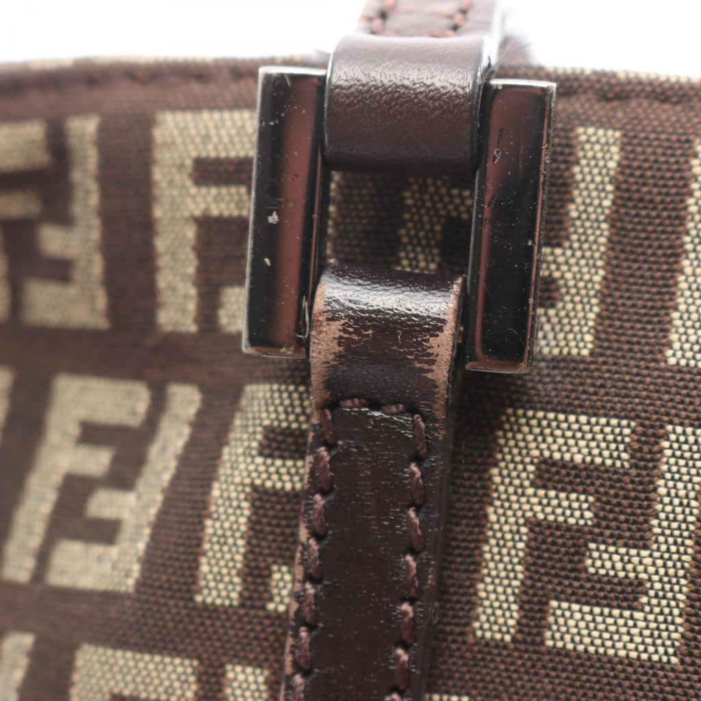 Fendi Beige Brown Canvas Leather Handbag Tote Bag (Pre-Owned)