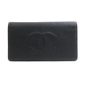 Chanel Black Canvas Leather Long Wallet (Bi-Fold) (Pre-Owned)