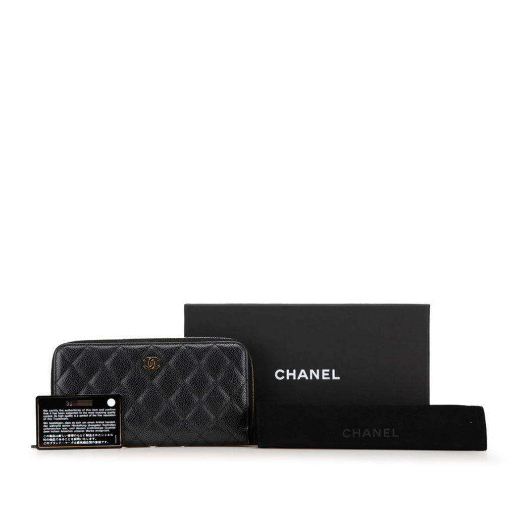 Chanel Black Grained Calfskin Long Wallet (Bi-Fold) (Pre-Owned)