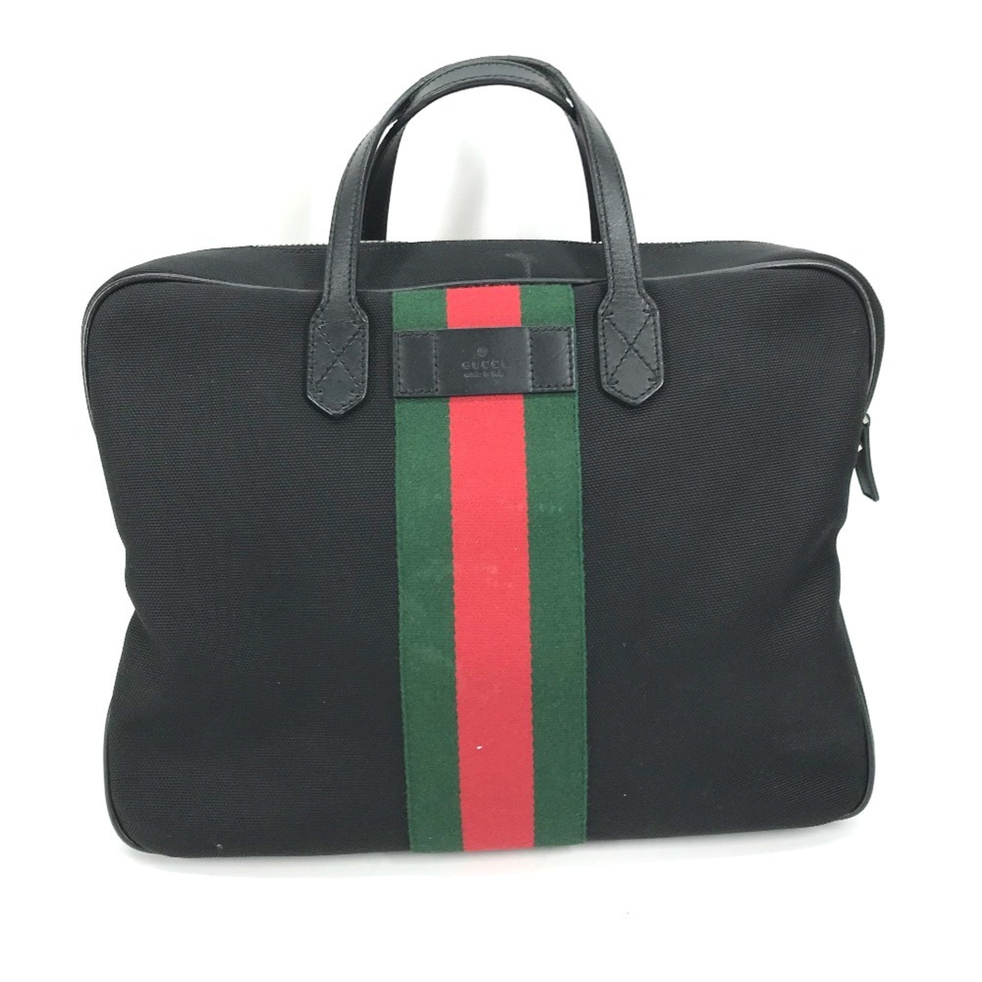 Gucci Black Leather Canvas Handbag Shoulder Bag Tote Bag (Pre-Owned)