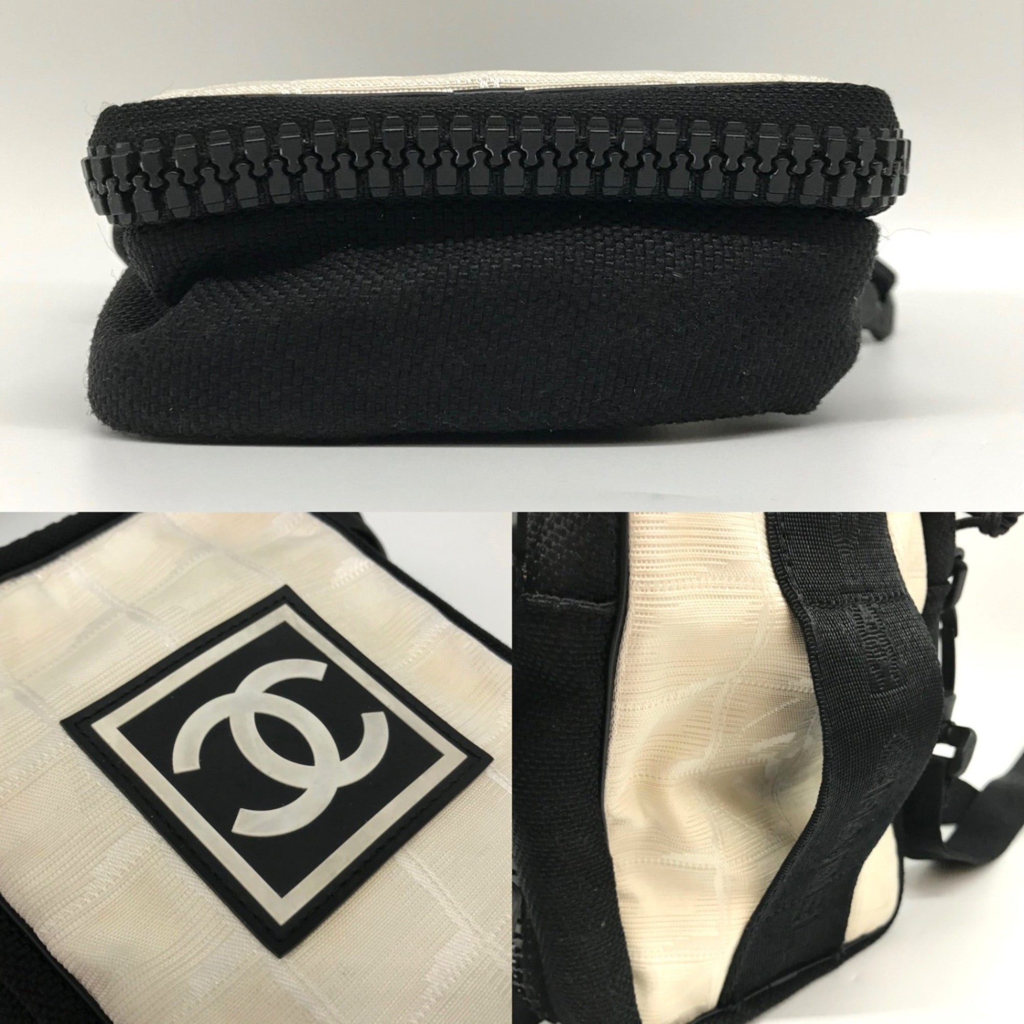 Chanel Sport Black Ivory Nylon Shoulder Bag (Pre-Owned)